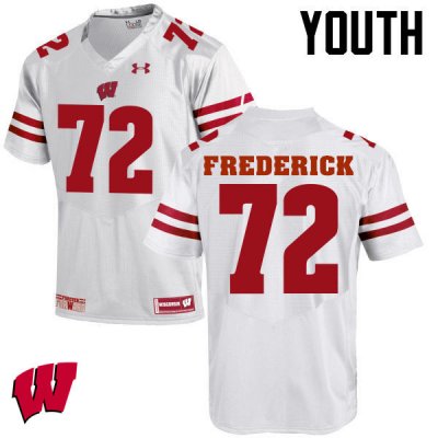 Youth Wisconsin Badgers NCAA #72 Travis Frederick White Authentic Under Armour Stitched College Football Jersey NA31C75XA